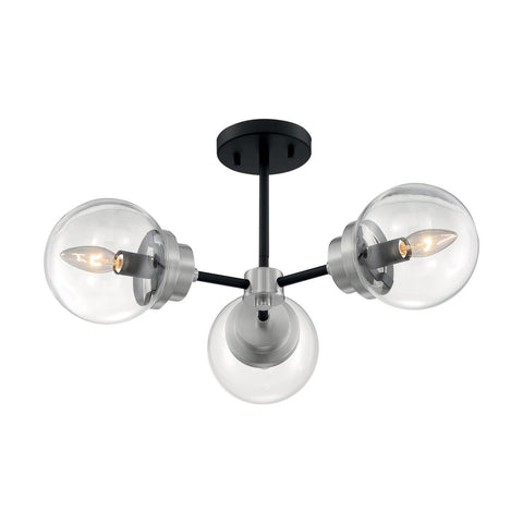 Axis 3 Light Semi-Flush with Clear Glass Matte Black and Brushed Nickel Finish