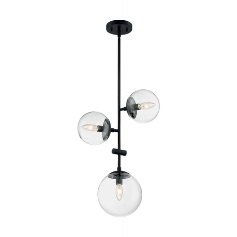 Sky 3 Light Pendant with Clear Glass Matte Black Finish