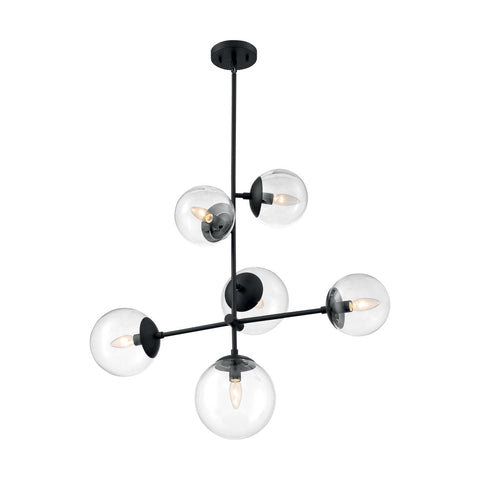 Sky 6 Light Pendant with Clear Glass Matte Black Finish