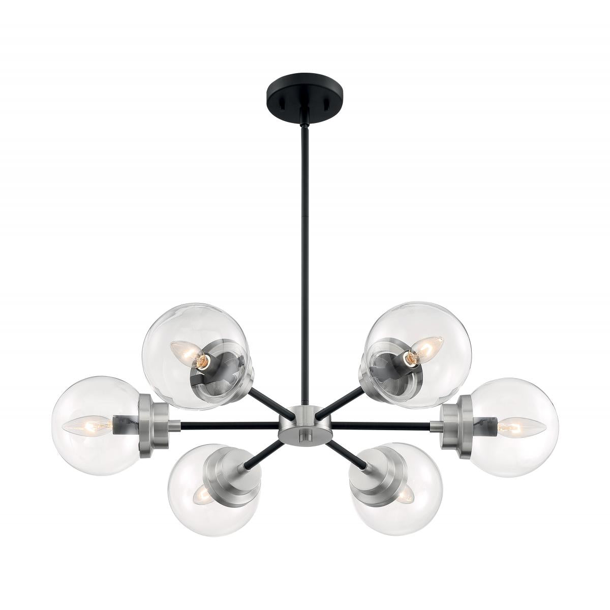 Axis 6 Light Chandelier with Clear Glass Matte Black and Brushed Nickel Accents Finish