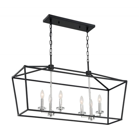 Storyteller 6 Light Island Pendant with Matte Black and Polished Nickel Accents Finish