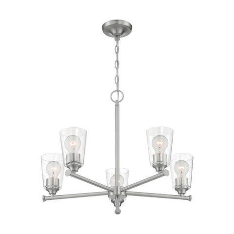 Bransel 5 Light Chandelier with Seeded Glass Brushed Nickel Finish