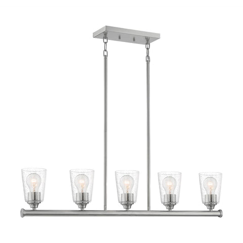 Bransel 5 Light Island Pendant with Seeded Glass Brushed Nickel Finish