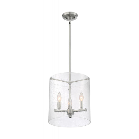 Bransel 3 Light Pendant with Seeded Glass Brushed Nickel Finish