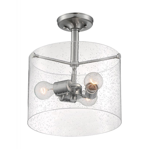 Bransel 3 Light Semi-Flush with Seeded Glass Brushed Nickel Finish