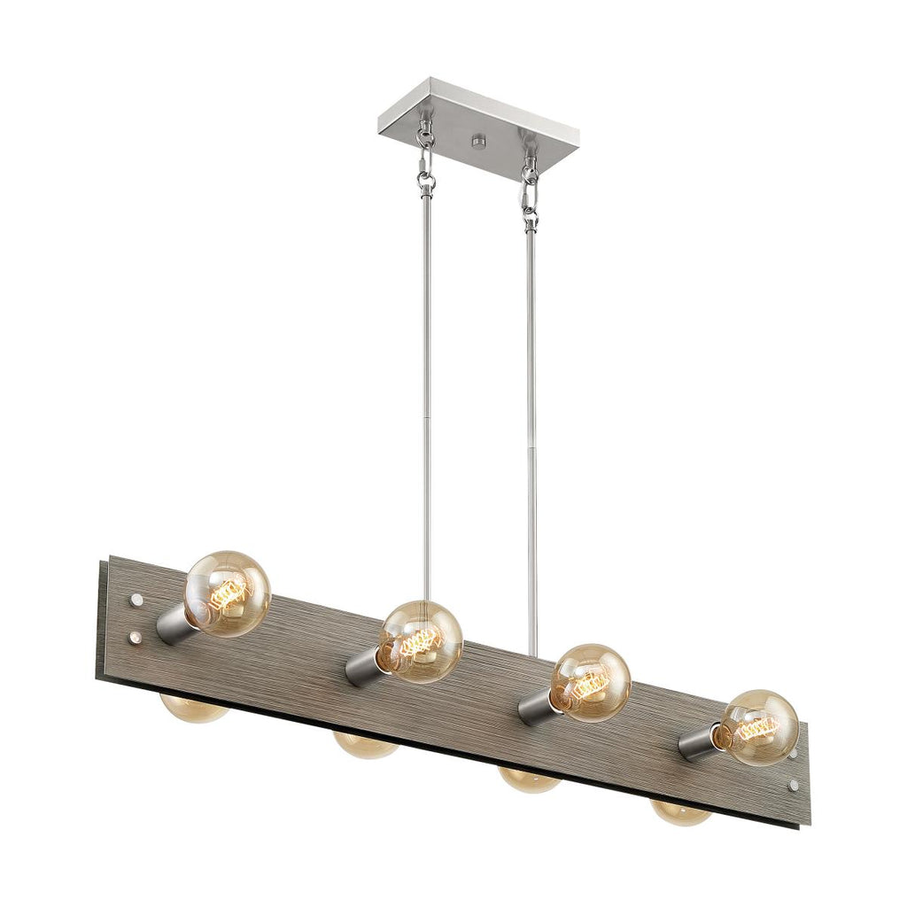 Stella 8 Light Island Pendant with Driftwood and Brushed Nickel Accents Finish