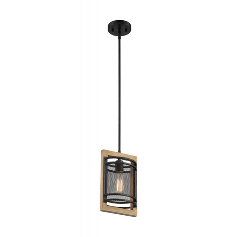 Atelier 1 Light Mini Pendant with Black and Honey Wood Finish