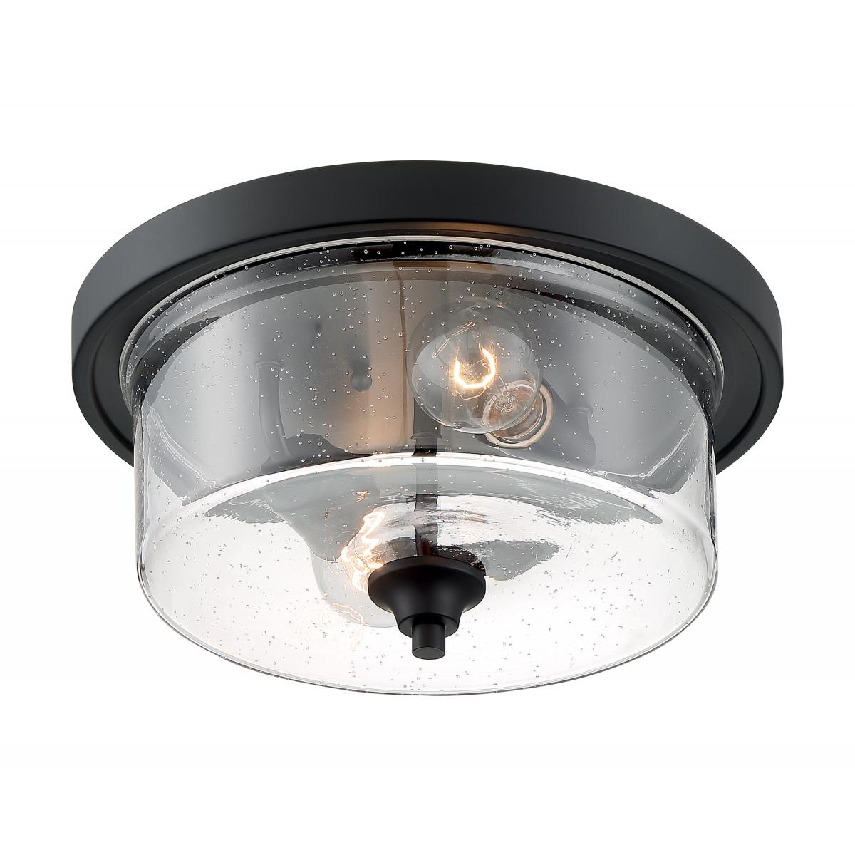 Bransel 2 Light Flush Mount with Seeded Glass Matte Black Finish