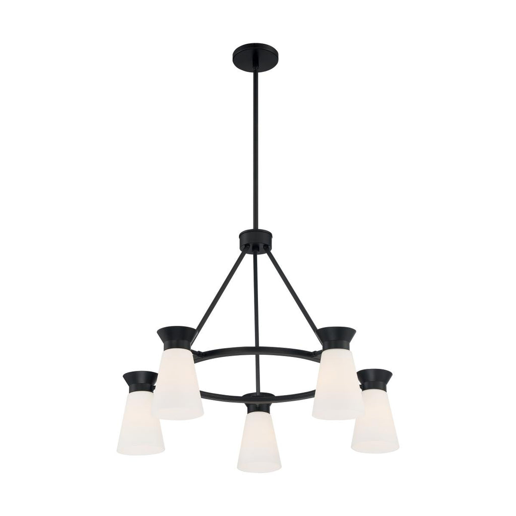 Caleta 5 Light Chandelier with Cylindrical Glass Black Finish
