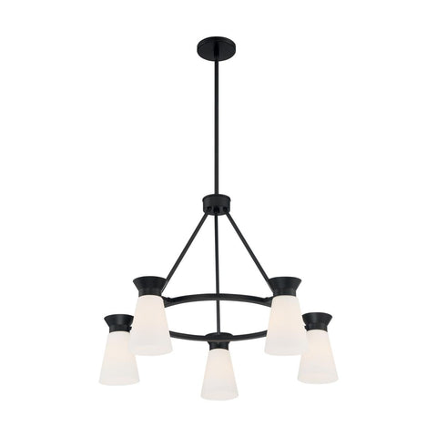 Caleta 5 Light Chandelier with Cylindrical Glass Black Finish