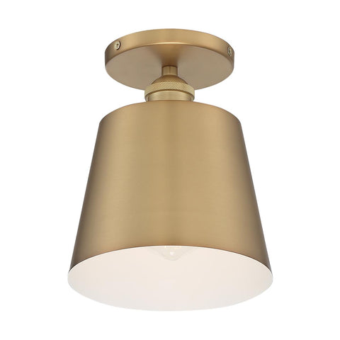 Motif 1 Light Semi-Flush with Brushed Brass and White Accents Finish