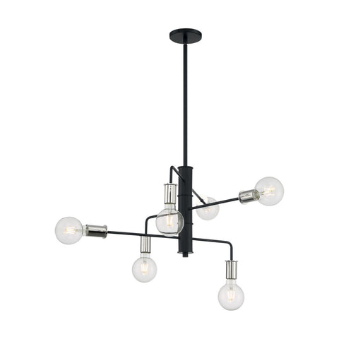 Ryder 6 Light Chandelier with Black and Polished Nickel Finish