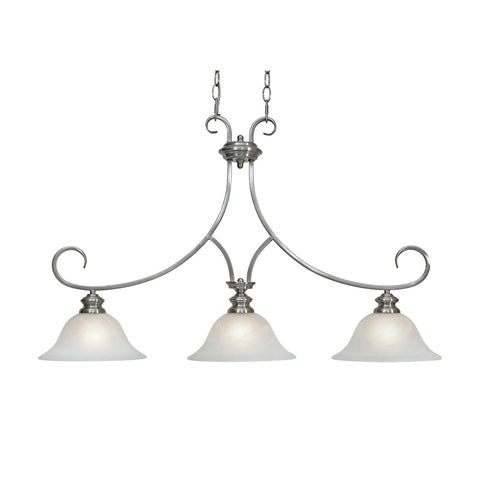 Lancaster 3 Light Linear Pendant in Pewter with Marbled Glass Ceiling Golden Lighting 