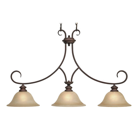 Lancaster 3 Light Linear Pendant in Rubbed Bronze with Antique Marbled Glass Ceiling Golden Lighting 