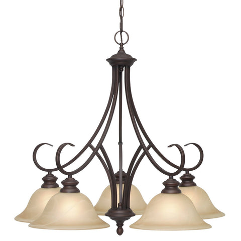Lancaster 5 Light Nook Chandelier in Rubbed Bronze with Antique Marbled Glass Ceiling Golden Lighting 