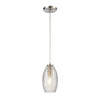 Frazzle 1-Light Mini Pendant in Satin Nickel with Horizontally Textured Clear Glass