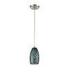 Nature's Collage 1-Light Mini Pendant in Satin Nickel with Feathered Aqua Green and Beige Glass
