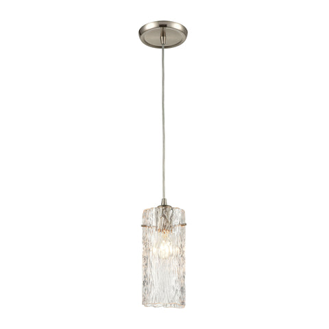 Roubaix 1-Light Mini Pendant in Satin Nickel with Heavily Textured Amber Glass