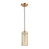 Roubaix 1-Light Mini Pendant in Satin Brass with Heavily Textured Amber Glass