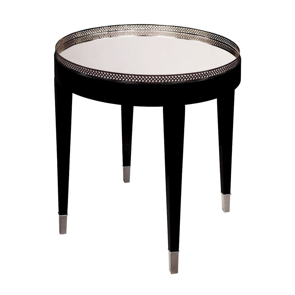 Black Tie Table In Black With Chrome And Clear Mirror Top Furniture Sterling 