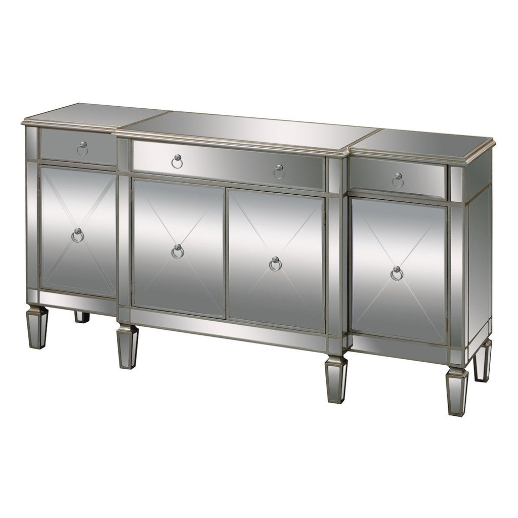 Bodrum 70"w Buffet Server In Clear Mirror And Silver Leaf Furniture Sterling 