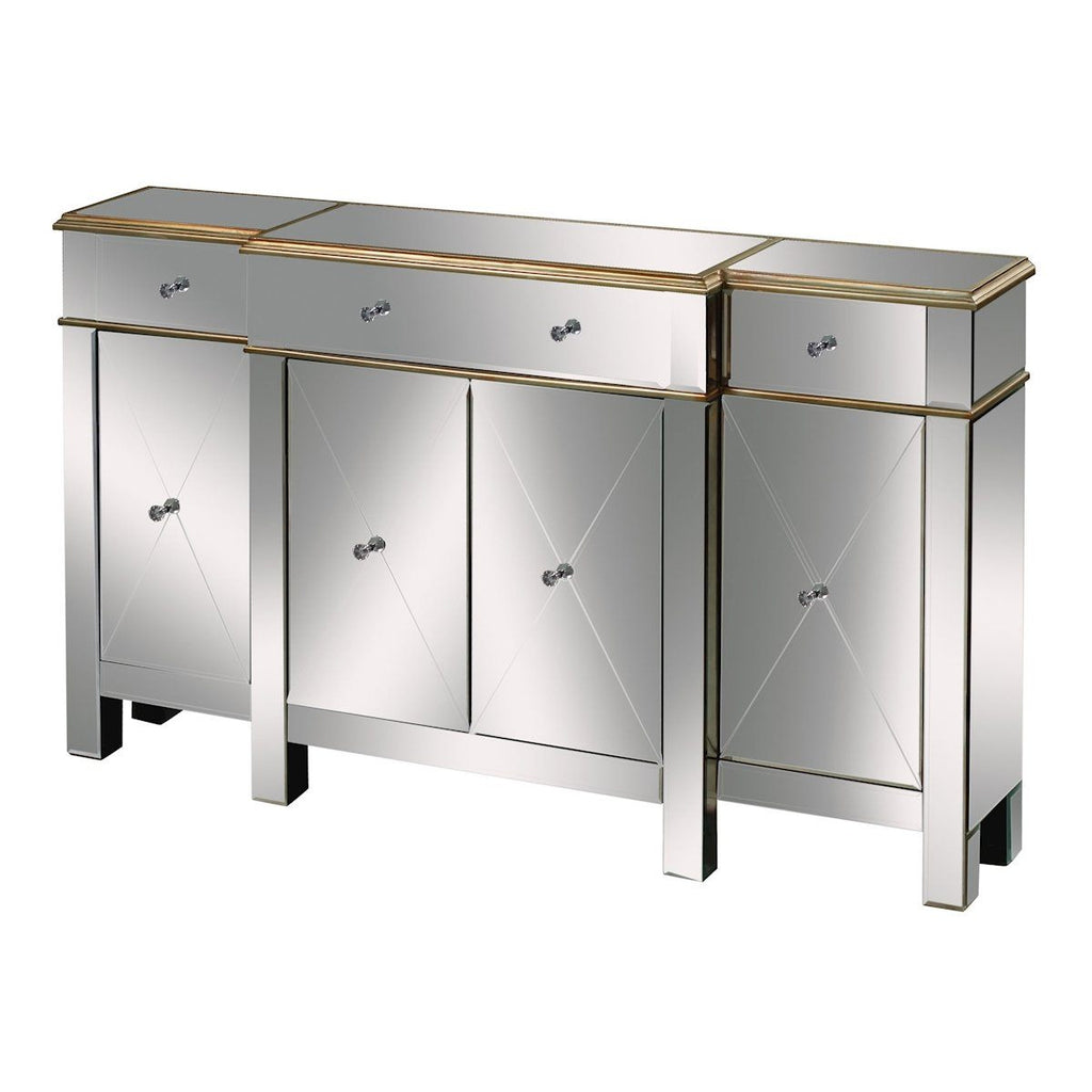 Bordeaux Buffet Server In Clear Mirror And Champagne Silver Leaf Furniture Sterling 