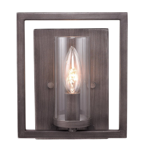 Marco 1 Light Wall Sconce in Gunmetal Bronze with Clear Glass Wall Golden Lighting 