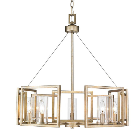Marco 5 Light Chandelier in White Gold with Clear Glass Ceiling Golden Lighting 