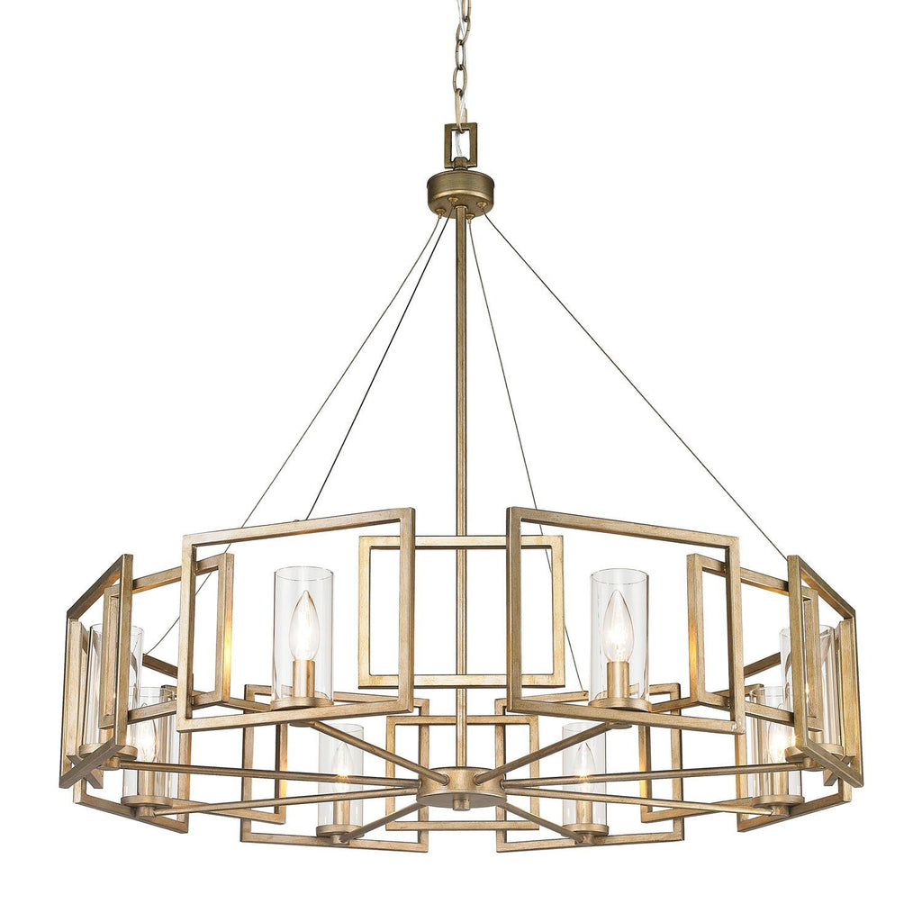 Marco 8 Light Chandelier in White Gold with Clear Glass Ceiling Golden Lighting 