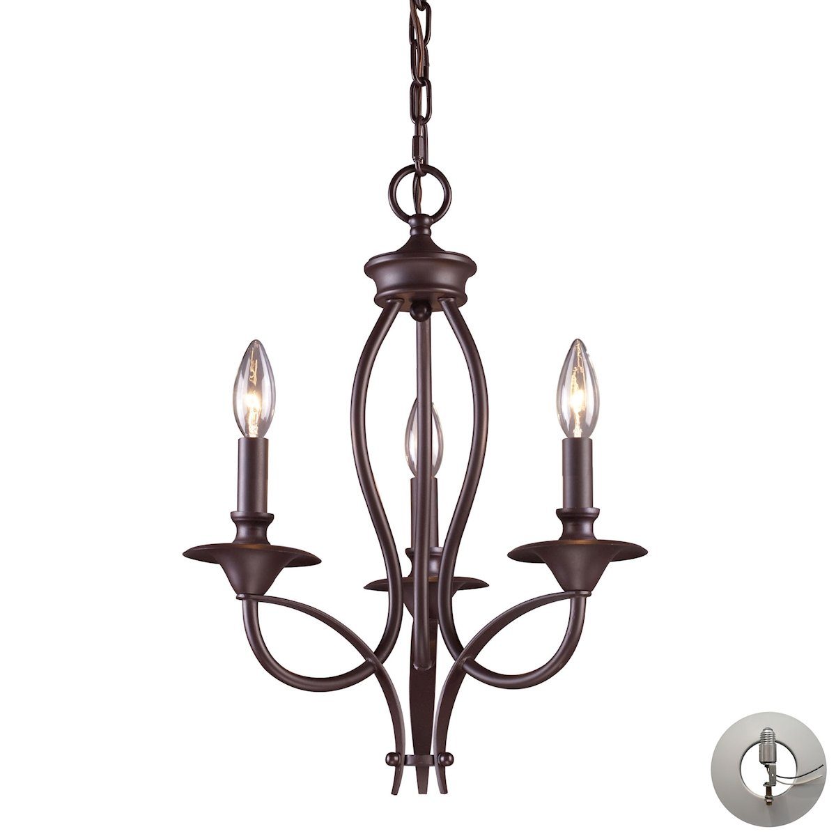 Medford 3 Light Chandelier In Oiled Bronze - Includes Recessed Lighting Kit Ceiling Elk Lighting 