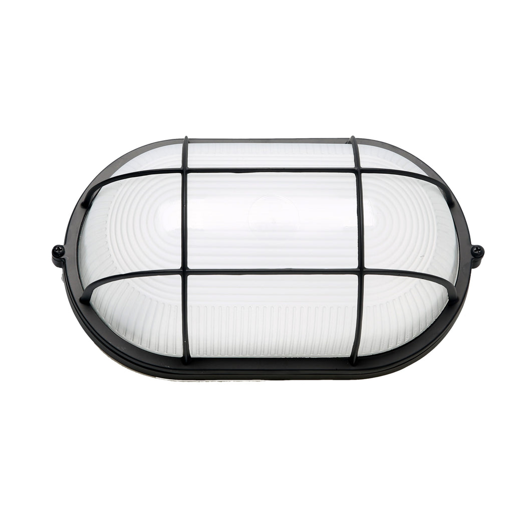 LED Oval Bulk Head Fixture; Black with White Glass