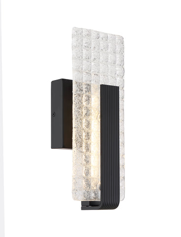 Ceres LED Wall Sconce - 9W - Matte Black with Ice Cube Glass
