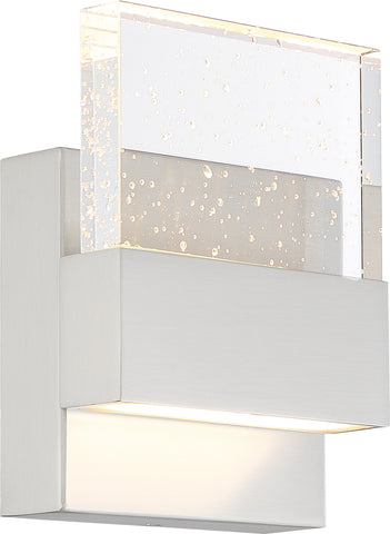 Ellusion LED Small Wall Sconce - 15W; Polished Nickel with Seeded Glass