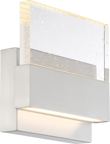 Ellusion LED Medium Wall Sconce - 15W; Polished Nickel with Seeded Glass