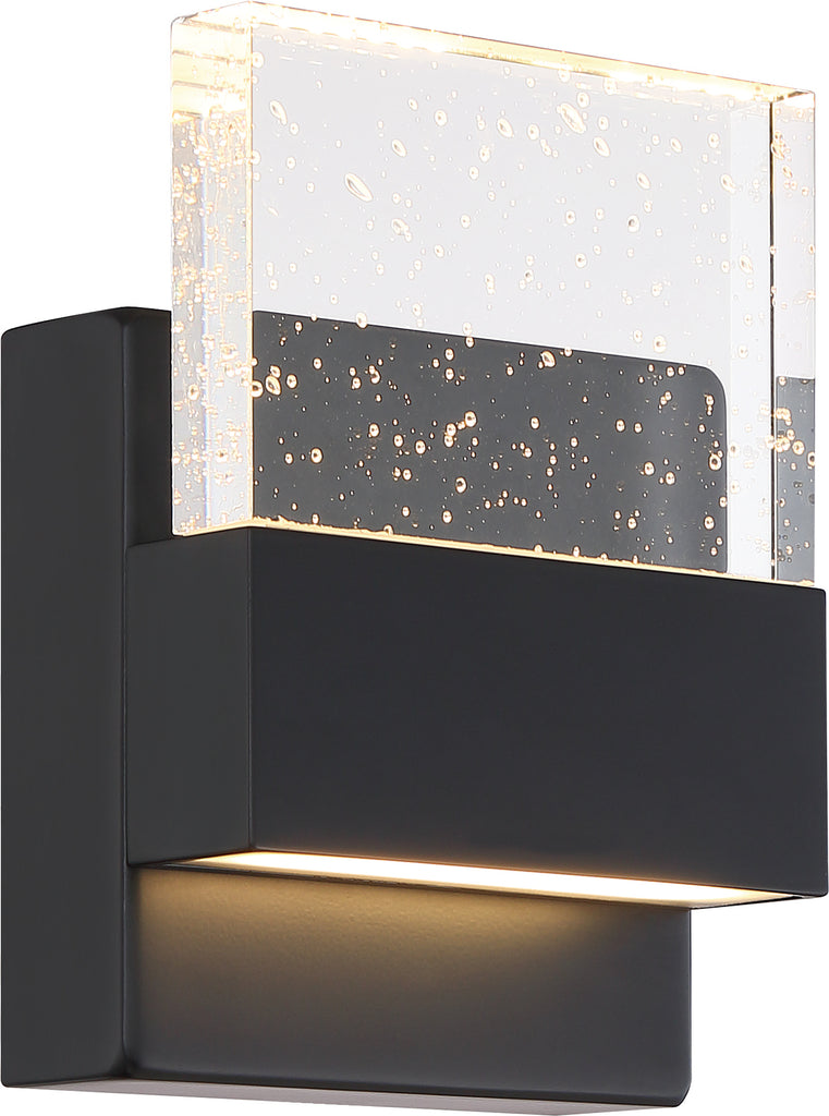 Ellusion LED Small Wall Sconce - 15W - Matte Black with Seeded Glass