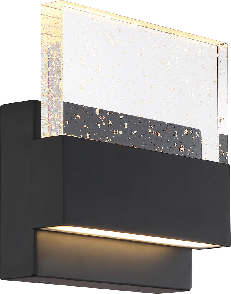 Ellusion LED Medium Wall Sconce - 15W - Matte Black with Seeded Glass