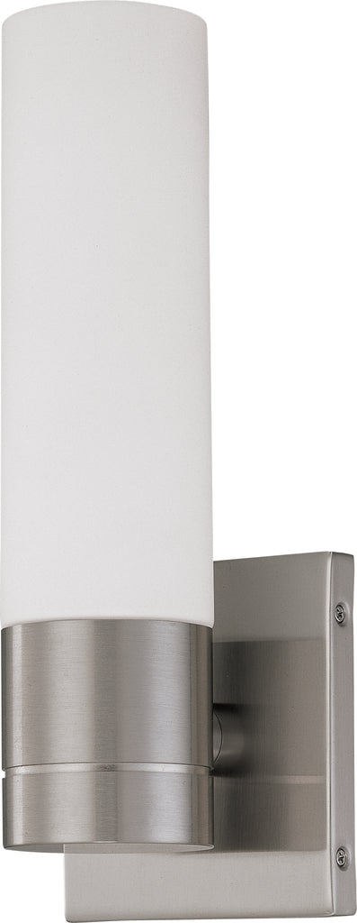 Link; 1 Light LED Tube Wall Sconce with White Glass; Brushed Nickel