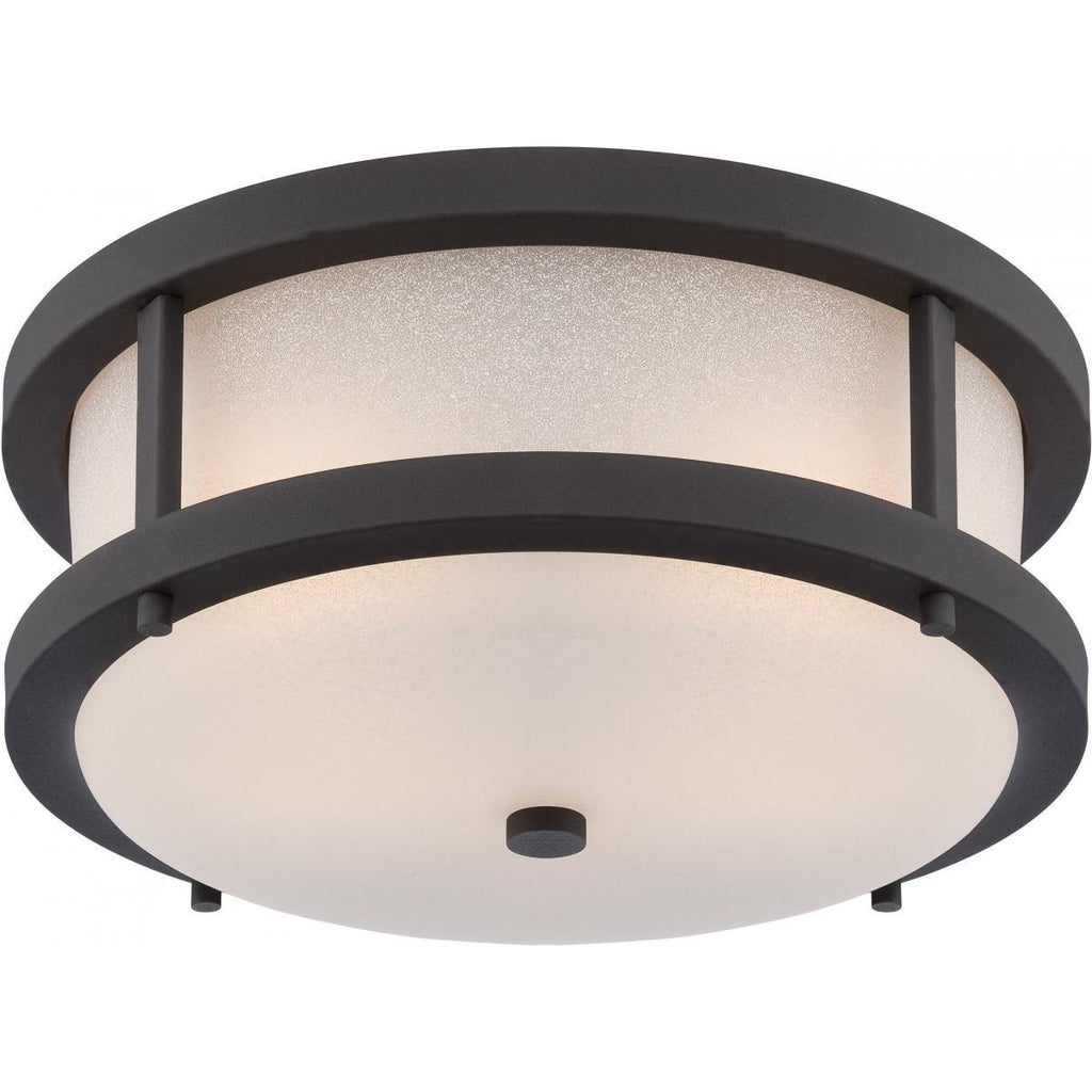 Willis 14"w LED Outdoor Flush Fixture with Antique White Glass Outdoor Nuvo Lighting Black 