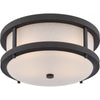 Willis 14"w LED Outdoor Flush Fixture with Antique White Glass Outdoor Nuvo Lighting Black 