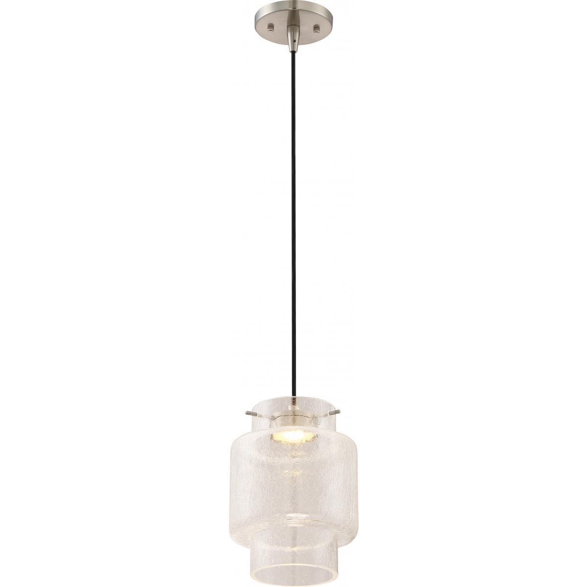 Del LED Mini Pendant with Clear Crackle Glass Brushed Nickel Finish Ceiling Nuvo Lighting 