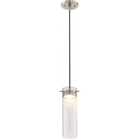 Pulse LED Mini Pendant with Clear Seeded Glass Brushed Nickel Finish Ceiling Nuvo Lighting 