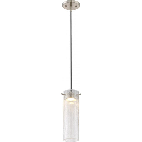 Pulse LED Mini Pendant with Clear Crackle Glass Brushed Nickel Finish Ceiling Nuvo Lighting 