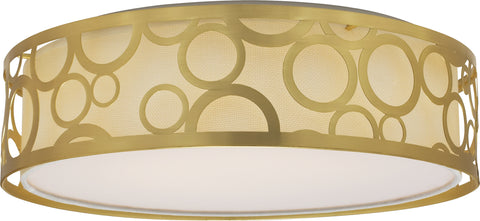 15 in. Filigree LED Decor Flush Mount Fixture - Natural Brass; White Fabric Shade