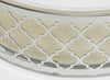 15 in. Filigree LED Decor Flush Mount Fixture - Polished Nickel; White Fabric Shade