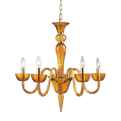 Vidriana Collection 5-Light Chandelier In Amber Glass With Polished Chrome Accen Ceiling ELK Lighting 