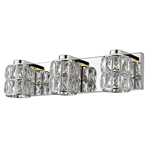 Ice 3-Light Crystal Vanity - Mirrored Stainless Steel Finish Wall Access Lighting 
