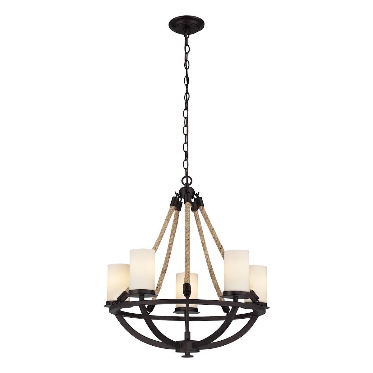Natural Rope 5 Light Chandelier In Aged Bronze And White Glass Ceiling Elk Lighting 