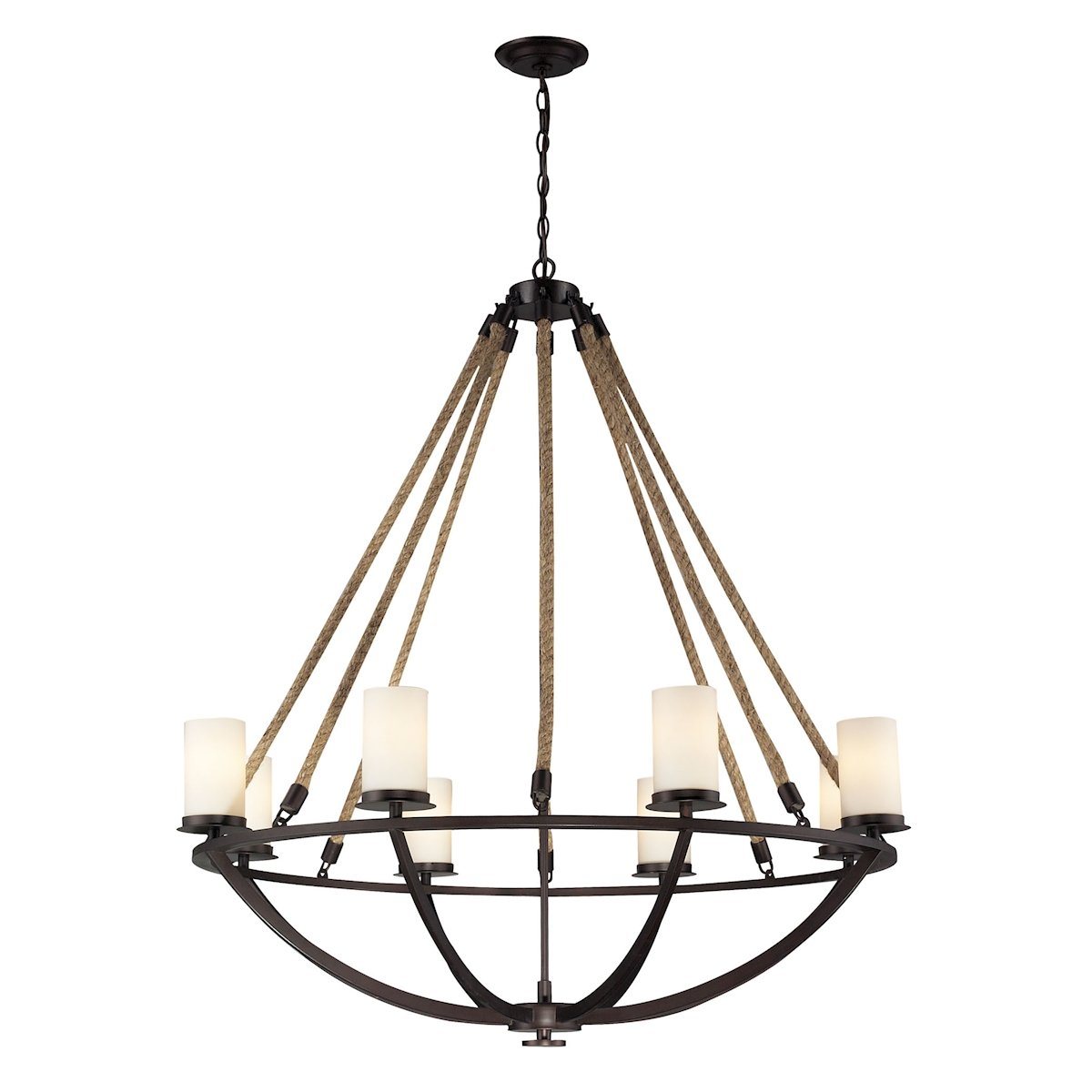Natural Rope 8 Light Chandelier In Aged Bronze And White Glass Ceiling Elk Lighting 