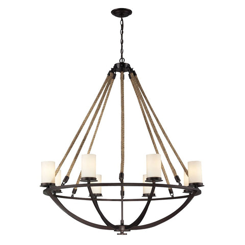 Natural Rope 8 Light Chandelier In Aged Bronze And White Glass Ceiling Elk Lighting 