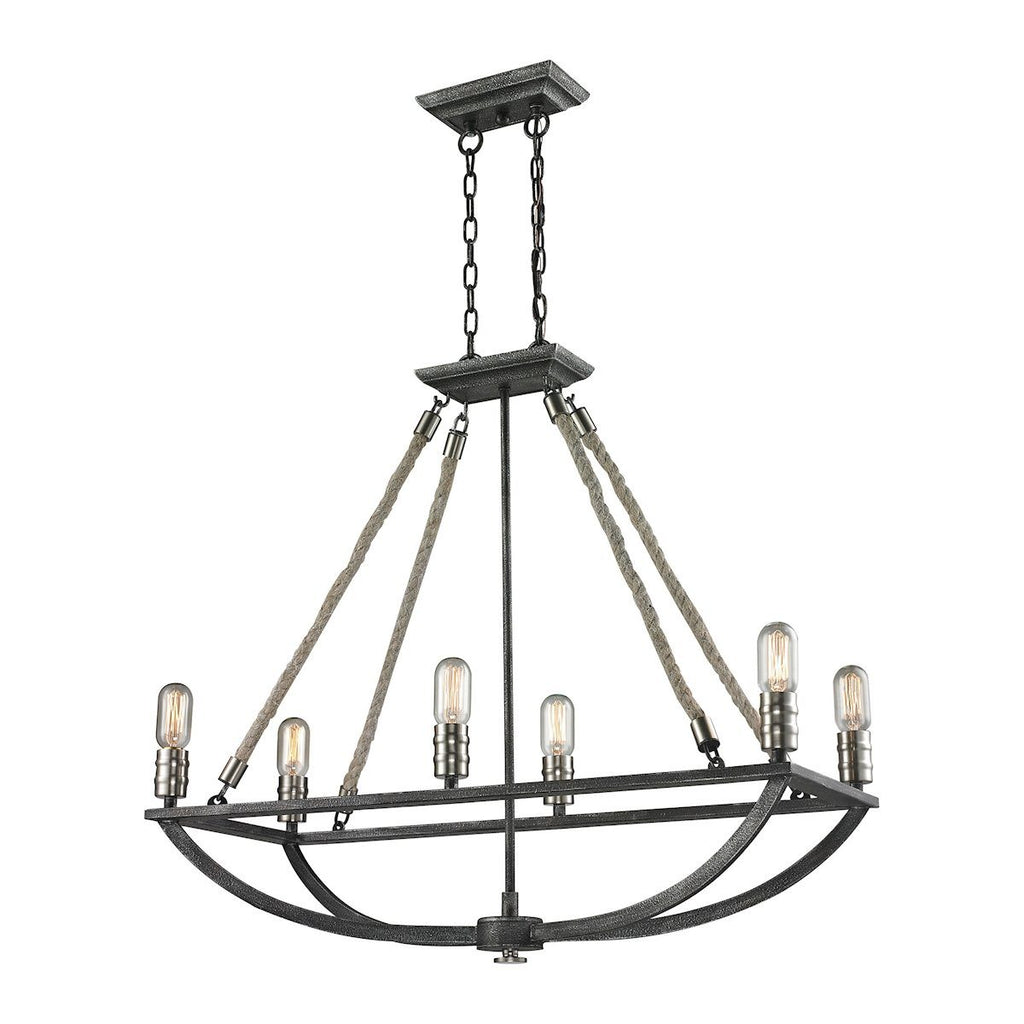 Natural Rope 6 Light Chandelier In Silvered Graphite With Polished Nickel Accents Ceiling Elk Lighting 